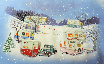 Close up Vintage Christmas trailers and trucks